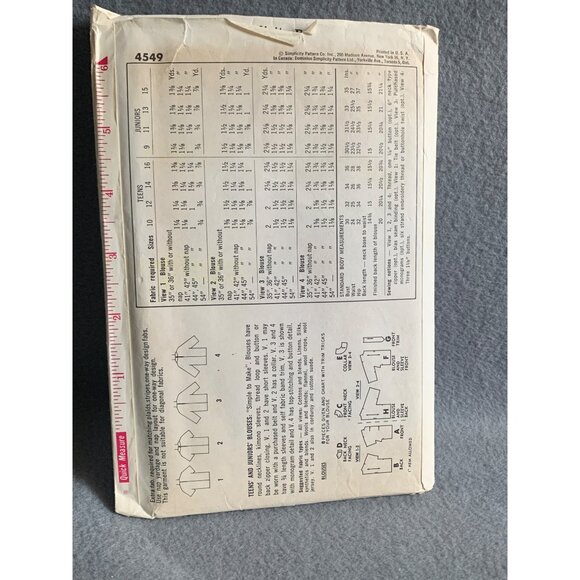 Vintage Simplicity 4549 Sewing Pattern Teen Size 14 Blouse - Picture 2 of 2